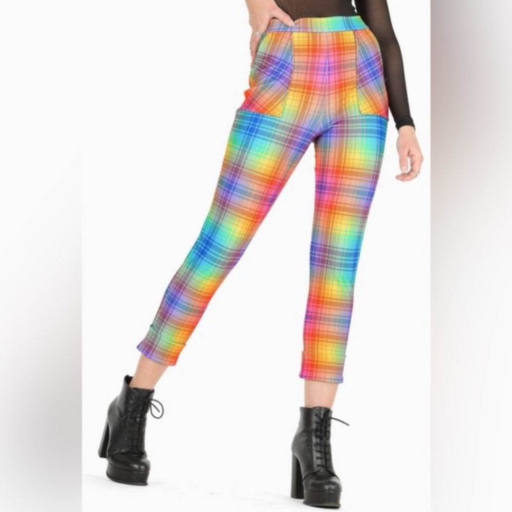 Blackmilk Rainbow Tartan Cuffed Pants, Size M
